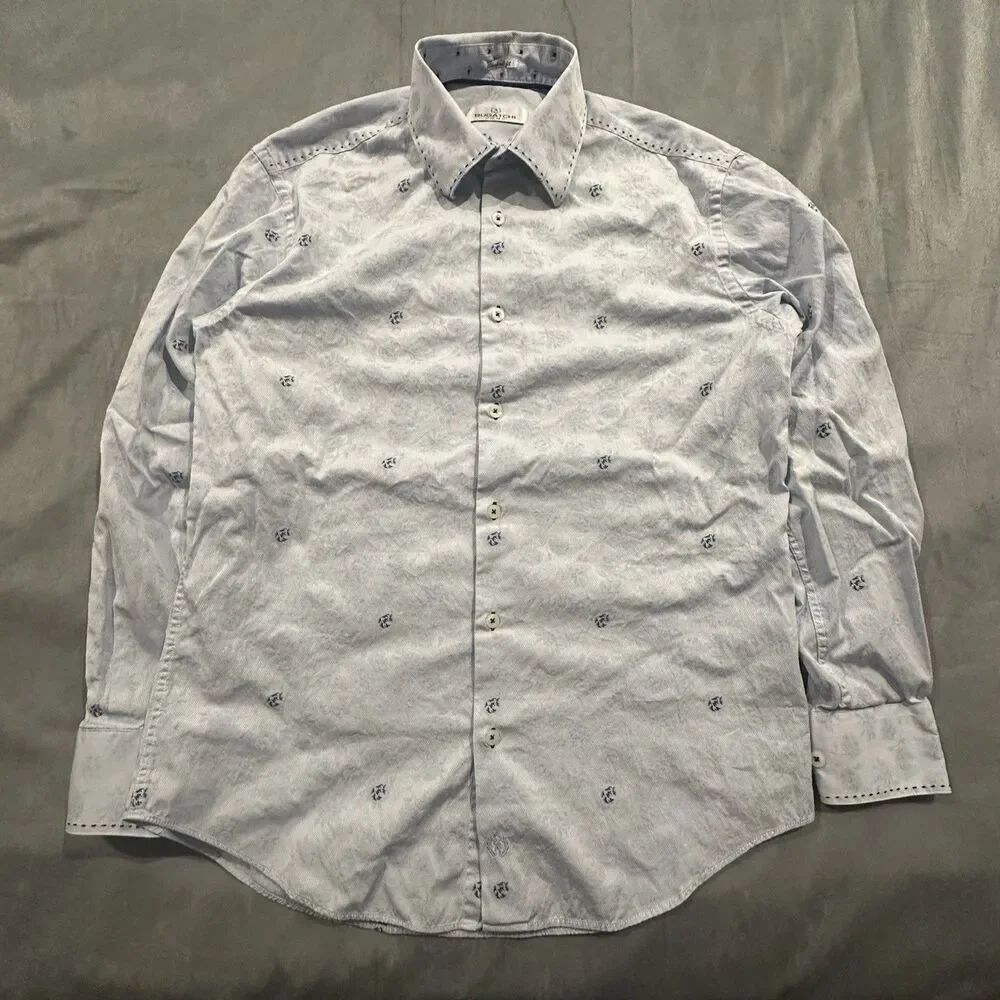 Bugatchi Shirt Mens Medium Shaped Fit Floral Rose Long Sleeve Button Flip Cuff